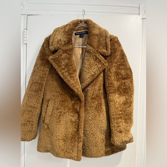 French‎ Connection Tan Faux Fur Teddy Jacket Sz. L - Picture 2 of 11